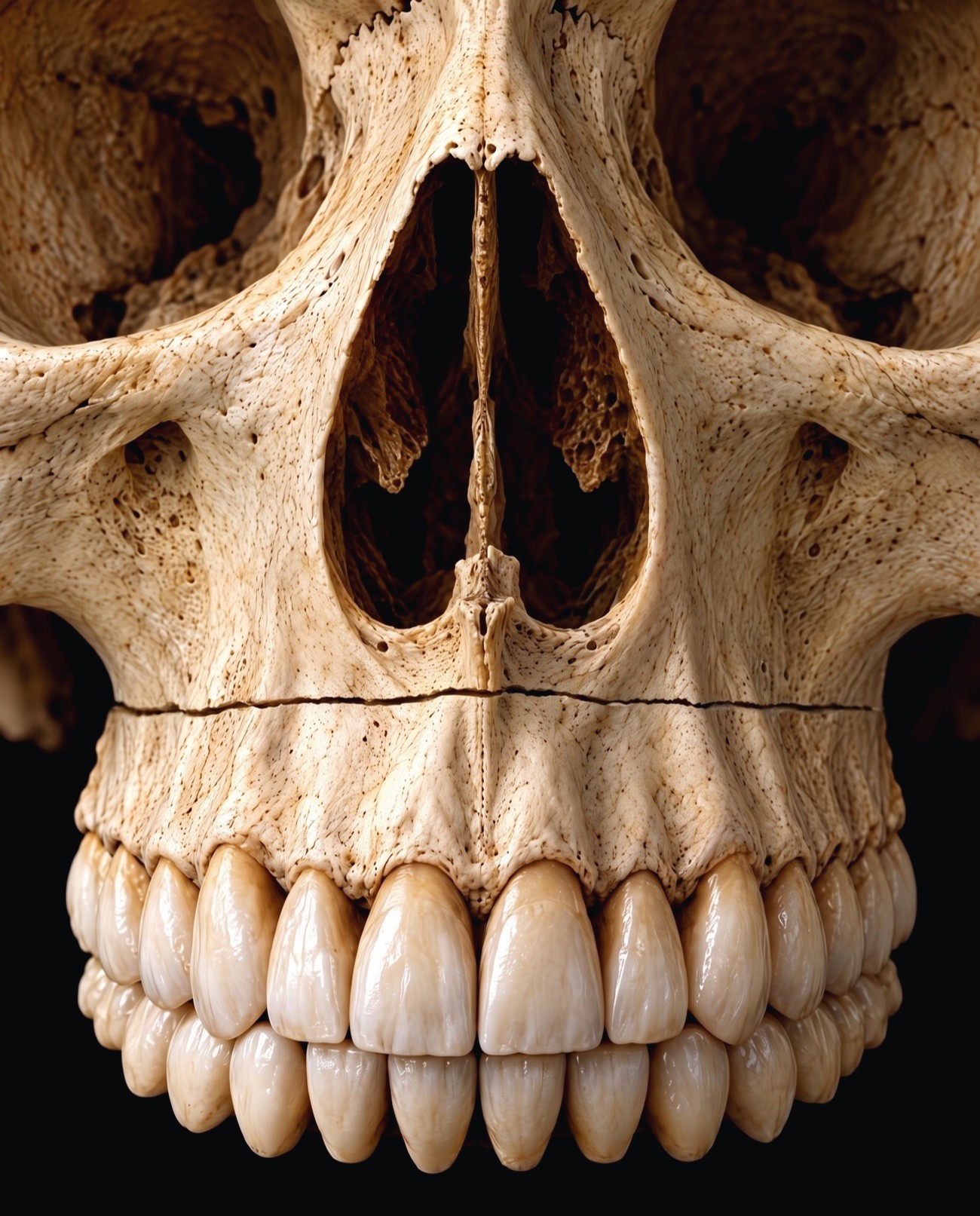 An upper jaw with a horizontal Le Fort I fracture across the bone above the teeth.